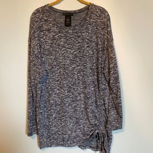 Long sleeve soft sweater, 58% rayon, 38% polyester, 4% spandex.